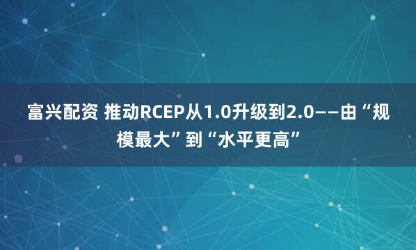 富兴配资 推动RCEP从1.0升级到2.0——由“规模最大”到“水平更高”